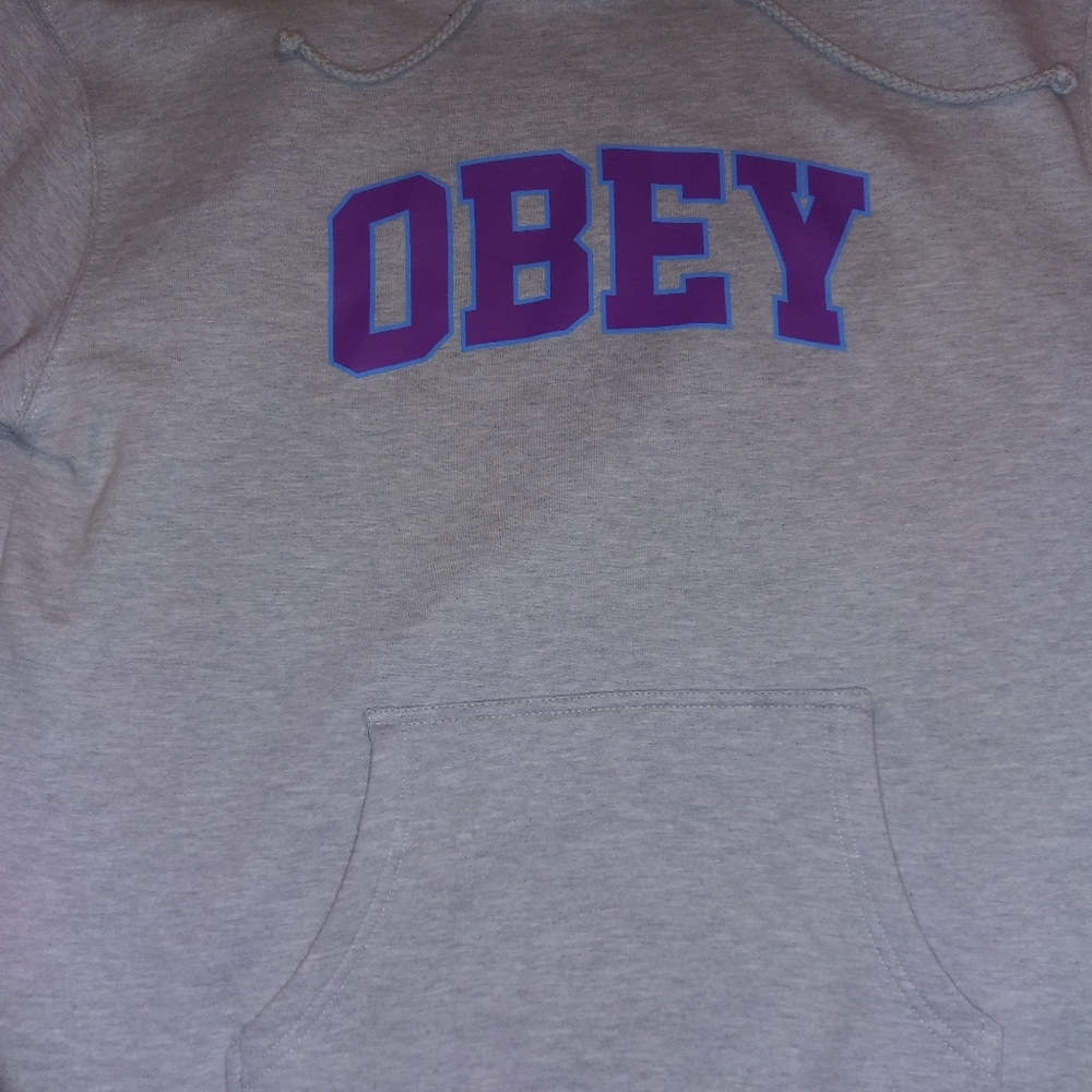 grey purple teal Obey hoodie